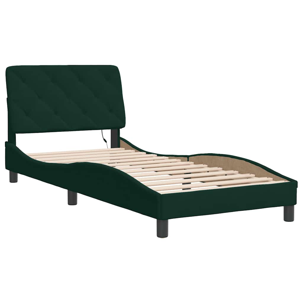 Giroletto con LED senza Materasso Verde Scuro 80x200 cm in Velluto