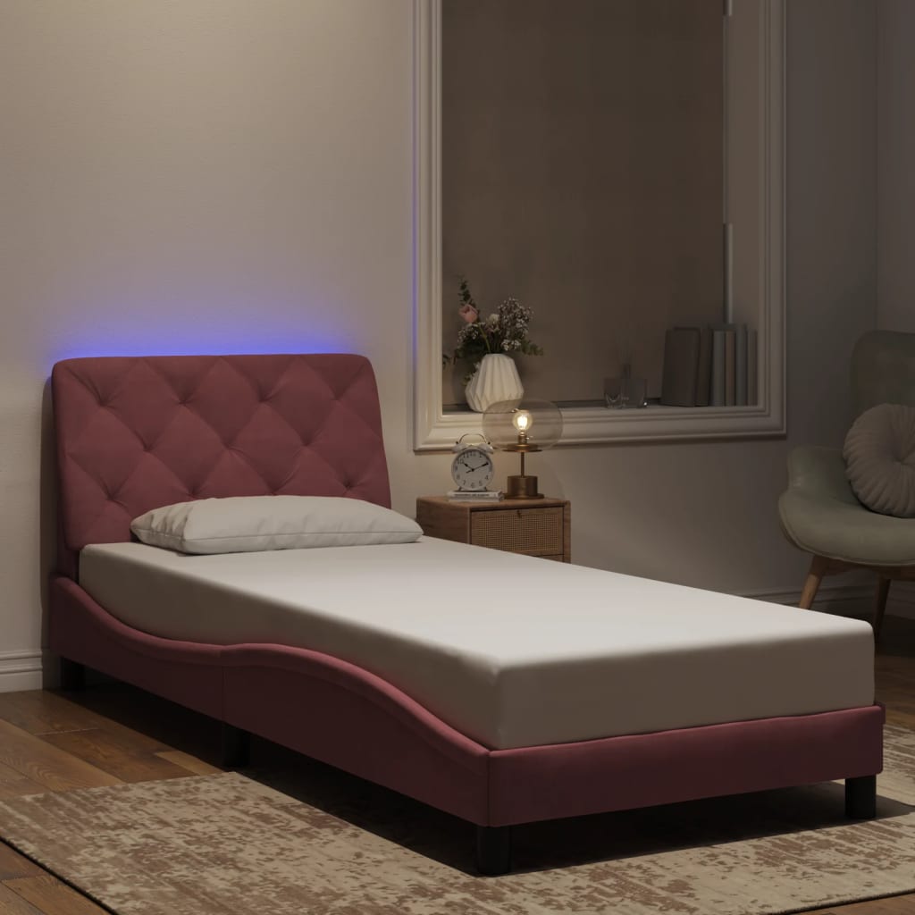 Giroletto con LED senza Materasso Rosa 80x200 cm in Velluto
