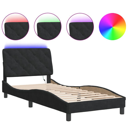 Giroletto con LED senza Materasso Nero 90x190 cm in Velluto