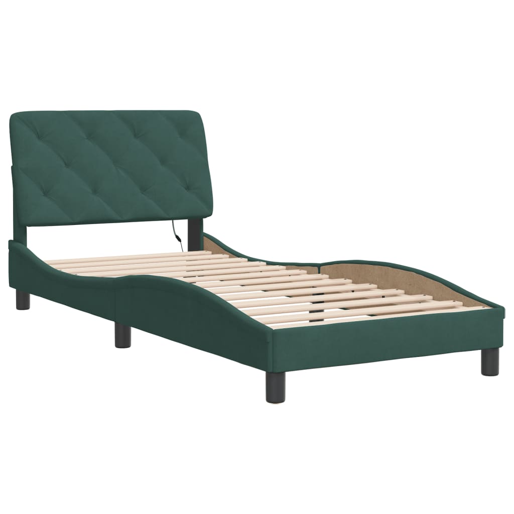 Giroletto con Luci LED Verde Scuro 90x190 cm in Velluto