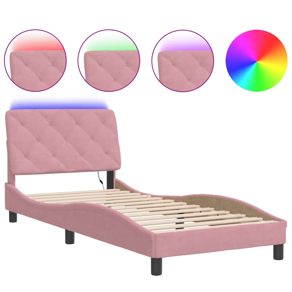 Giroletto con LED senza Materasso Rosa 90x190 cm in Velluto
