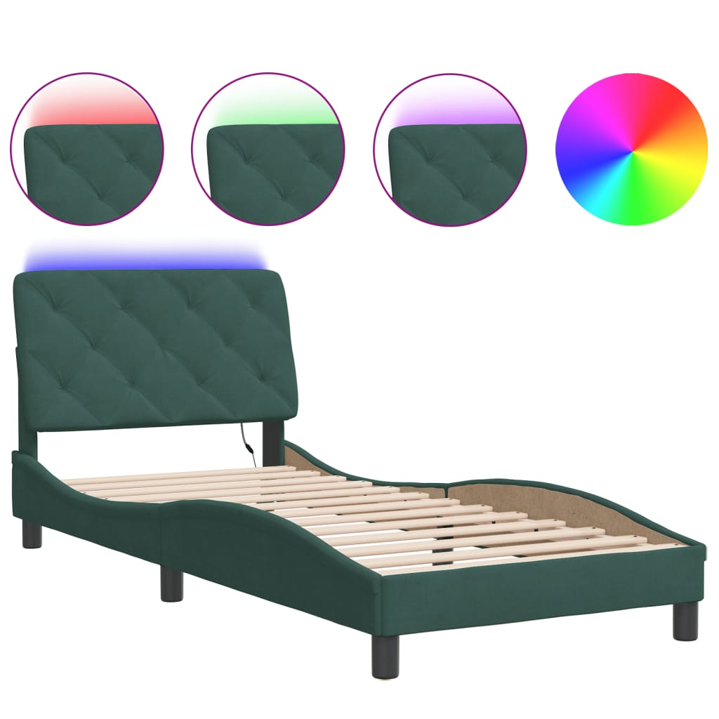 Giroletto con Luci LED Verde Scuro 90x200 cm in Velluto