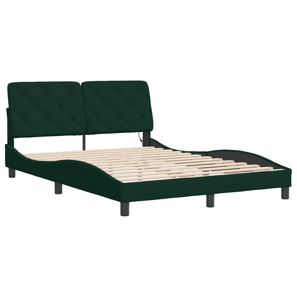 Giroletto con LED senza Materasso Verde Scuro 140x190 cm in Velluto