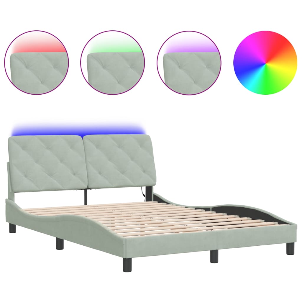 Giroletto con LED senza Materasso Grigio Chiaro 140x200 cm in Velluto