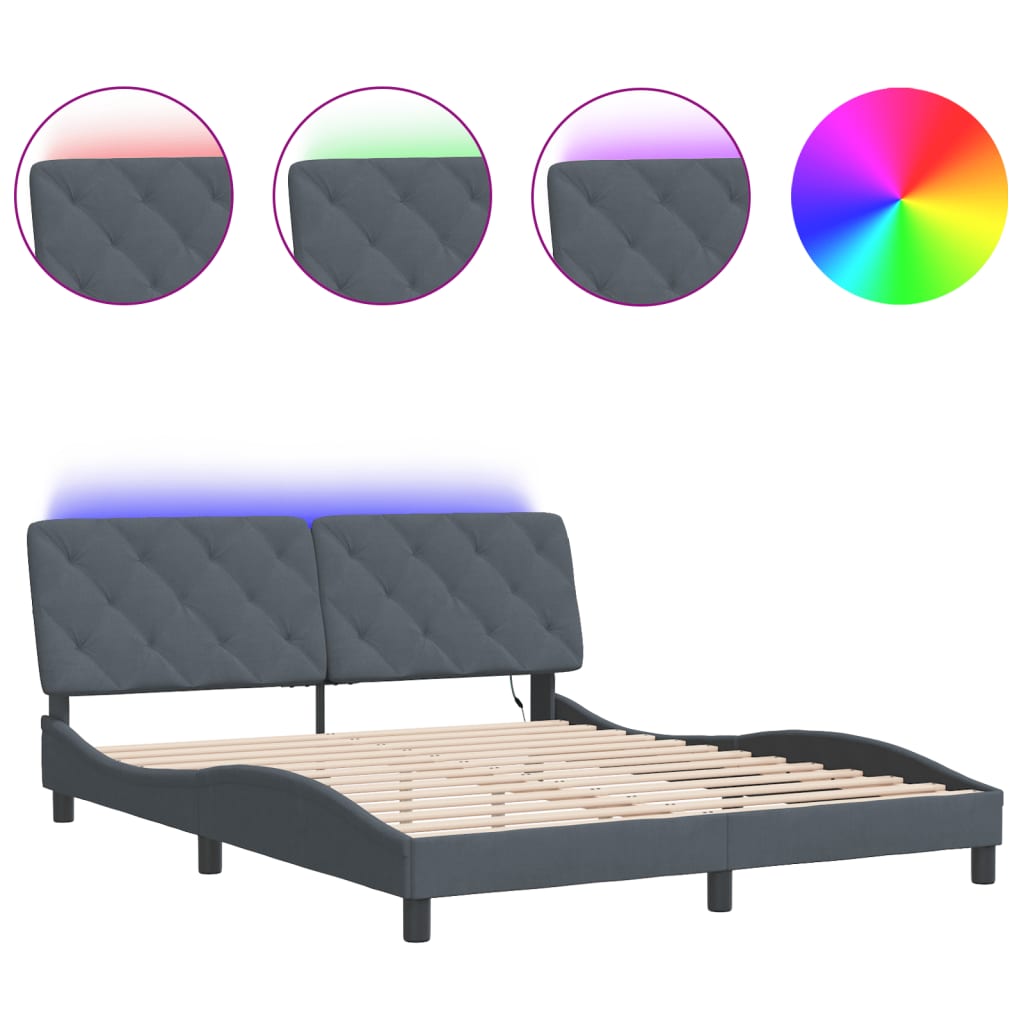 Giroletto con LED senza Materasso Grigio Scuro 160x200 cm in Velluto