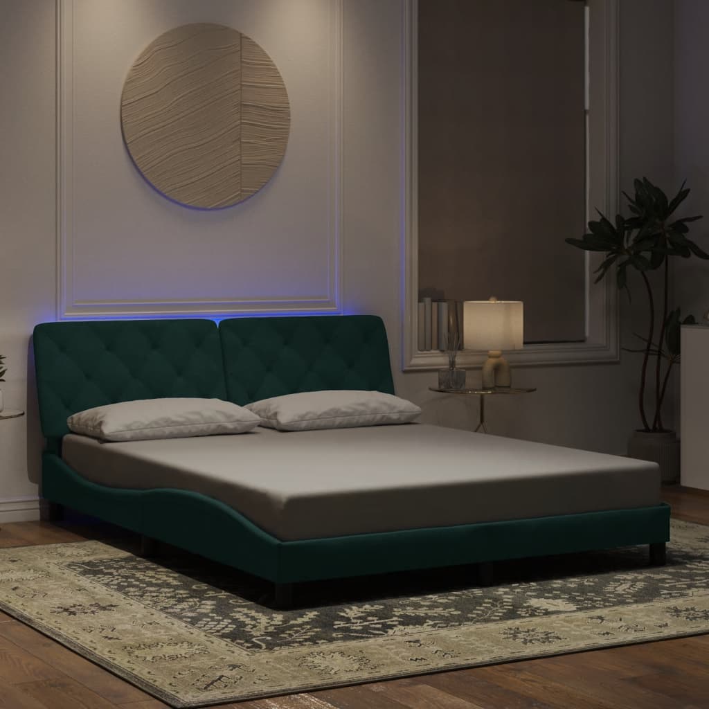 Giroletto con Luci LED Verde Scuro 160x200 cm in Velluto