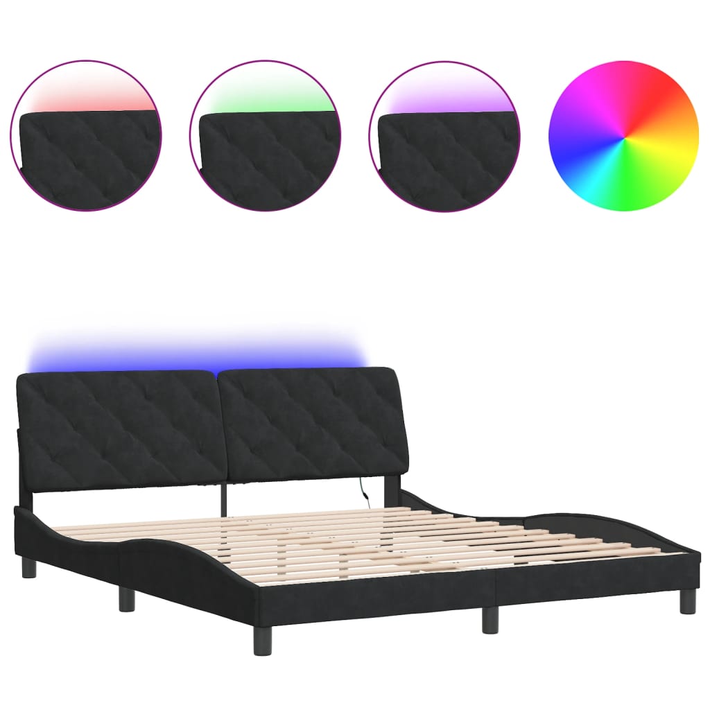 Giroletto con Luci LED Nero 180x200 cm in Velluto