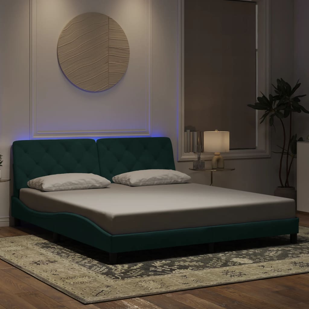 Giroletto con Luci LED Verde Scuro 180x200 cm in Velluto