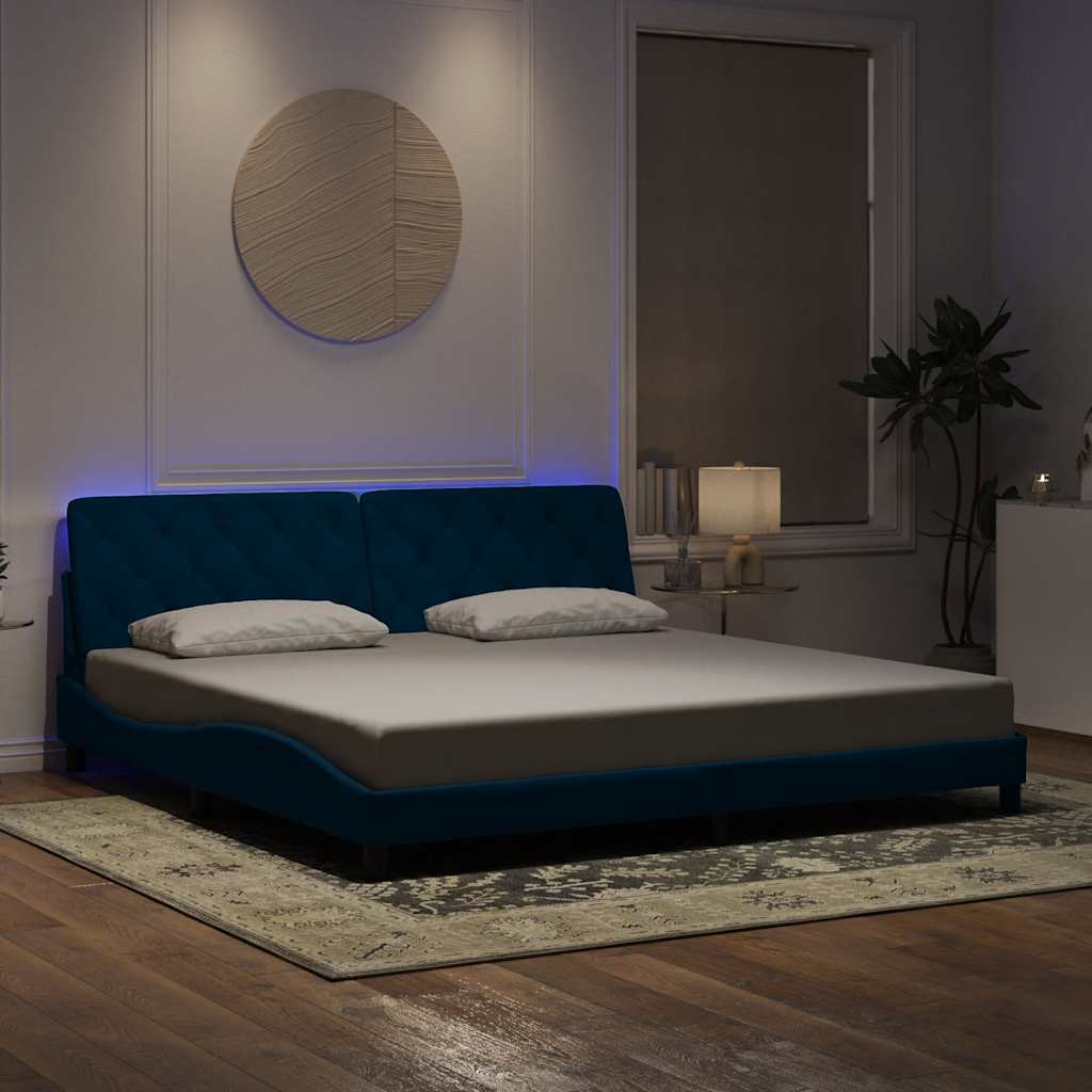 Giroletto con LED senza Materasso Blu 200x200 cm in Velluto