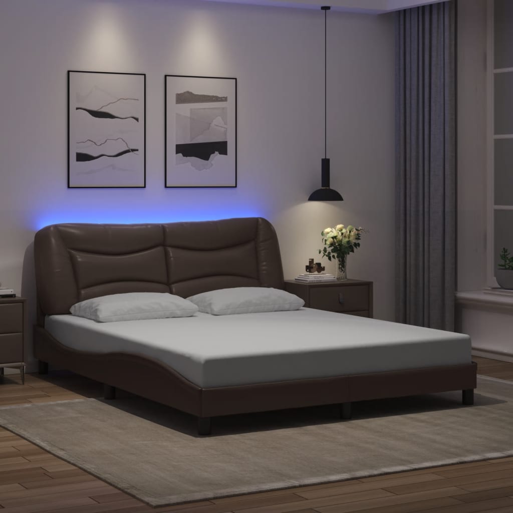 Giroletto con Luci LED Marrone 160x200 cm in Similpelle