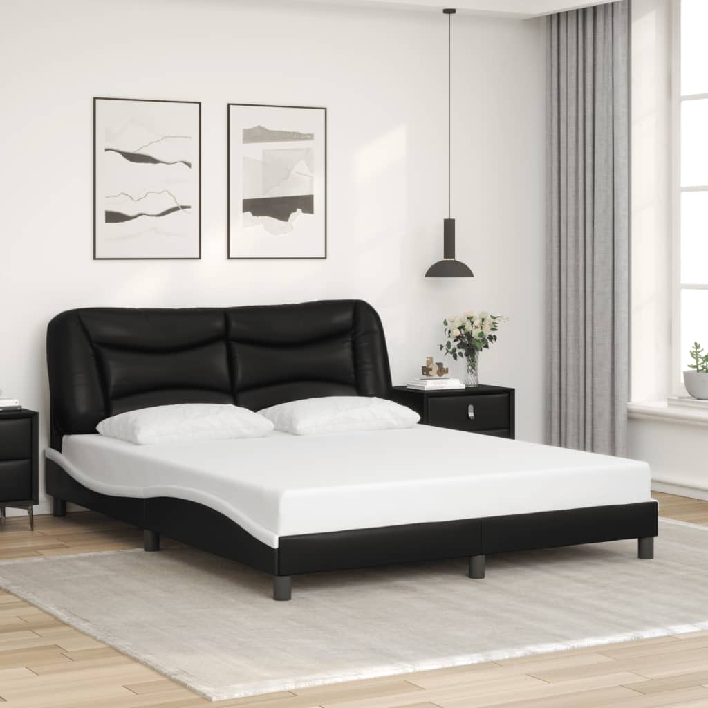 Giroletto con Luce LED Nero e Bianco 160x200 cm in Similpelle