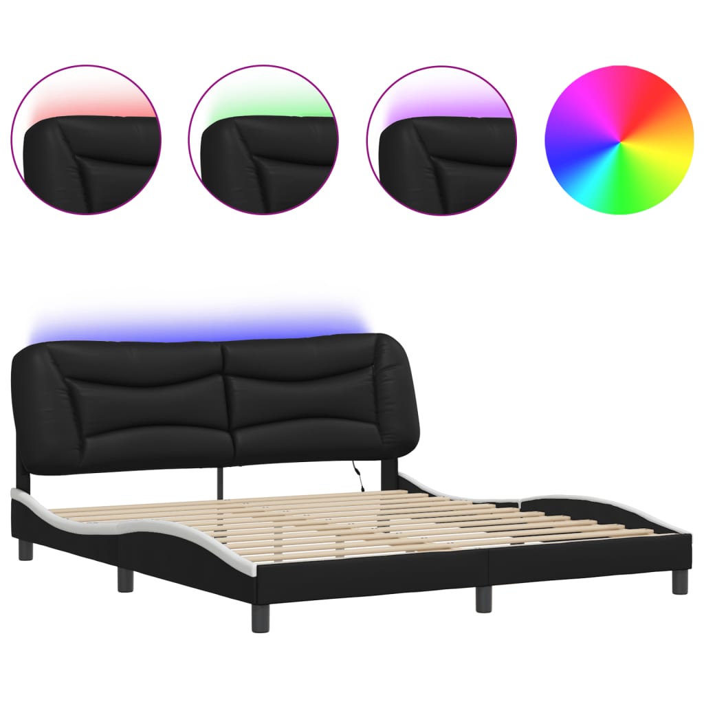Giroletto con LED senza Materasso Nero e Bianco 180x200 cm