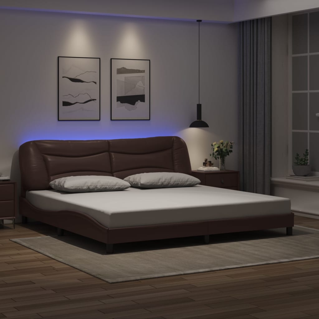 Giroletto con Luci LED Marrone 200x200 cm in Similpelle