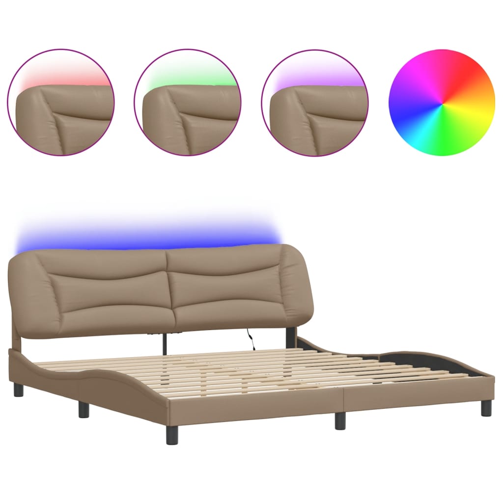 Giroletto con Luci LED Cappuccino 200x200 cm in Similpelle