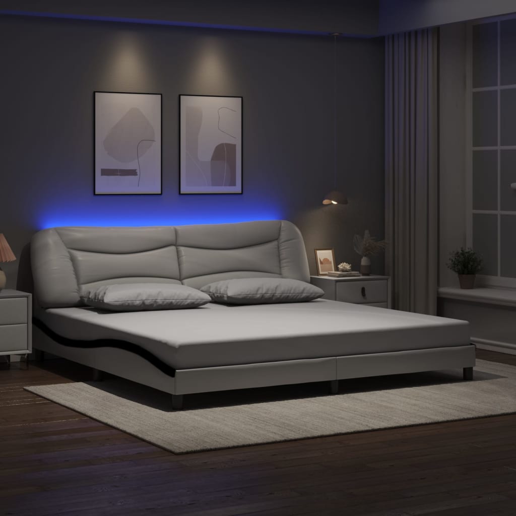 Giroletto con Luci LED Bianco e Nero 200x200 cm in Similpelle