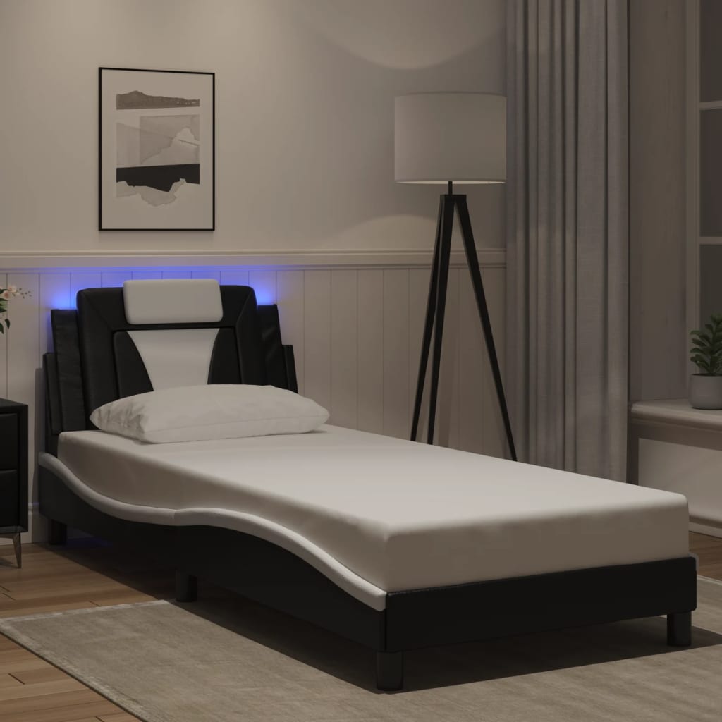 Giroletto Viana con LED senza Materasso Nero e Bianco 80x200 cm