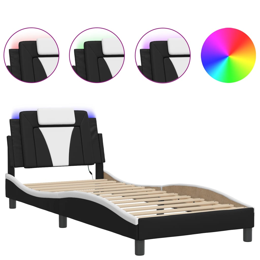 Giroletto Viana con LED senza Materasso Nero e Bianco 90x190 cm