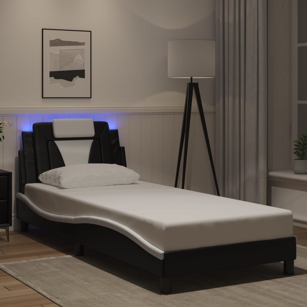 Giroletto Viana con LED senza Materasso Nero e Bianco 90x190 cm