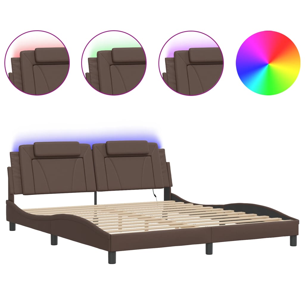 Giroletto con Luci LED Marrone 180x200 cm in Similpelle