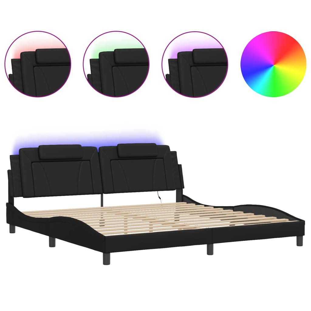 Giroletto con Luci LED Nero 200x200 cm in Similpelle