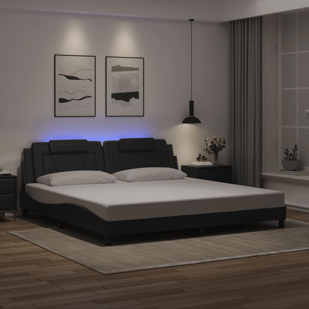 Giroletto con Luci LED Nero 200x200 cm in Similpelle