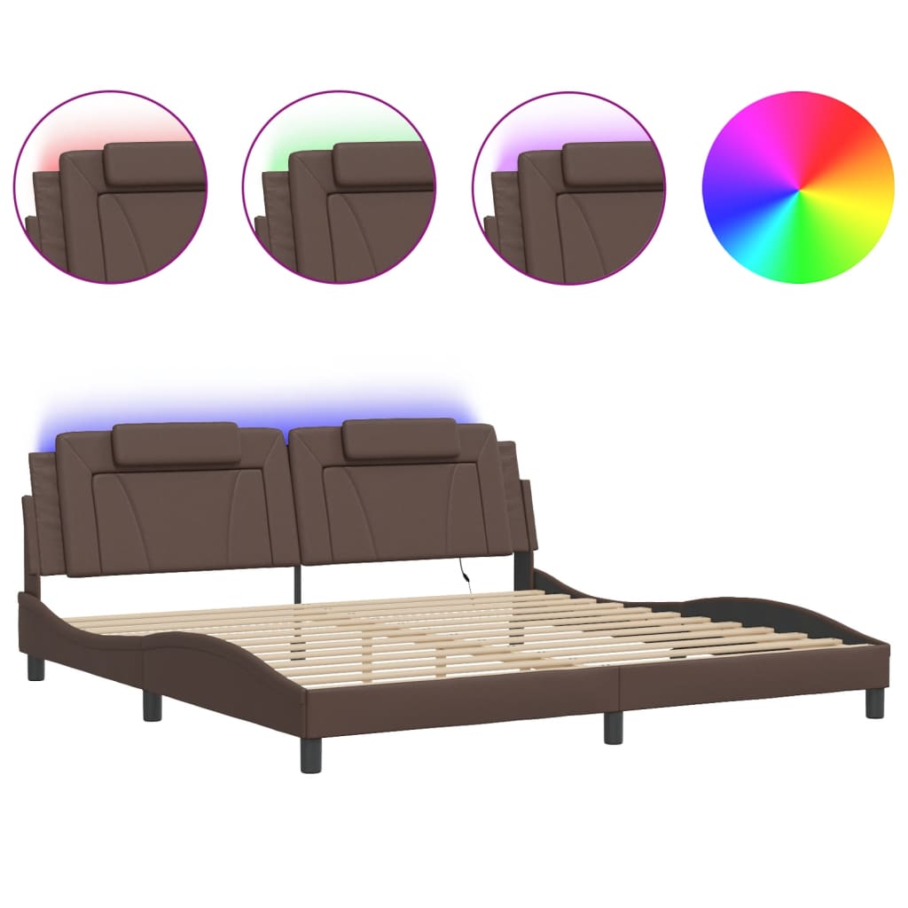 Giroletto con Luci LED Marrone 200x200 cm in Similpelle