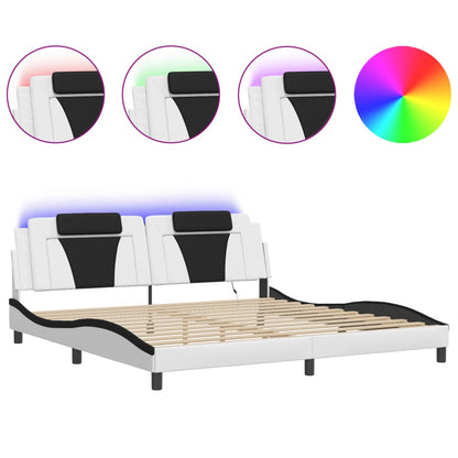 Giroletto con Luci LED Bianco e Nero 200x200 cm in Similpelle