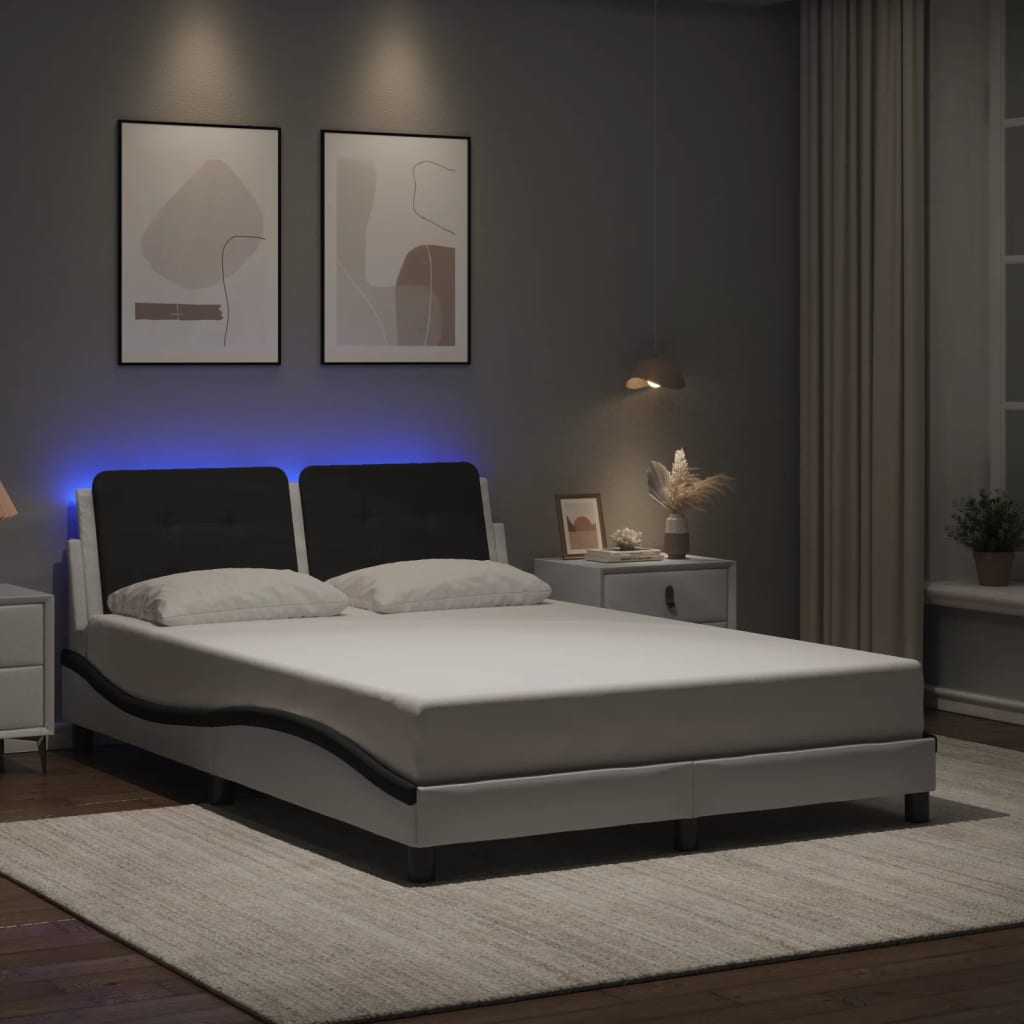 Giroletto con Luci LED Bianco e Nero 140x190 cm in Similpelle