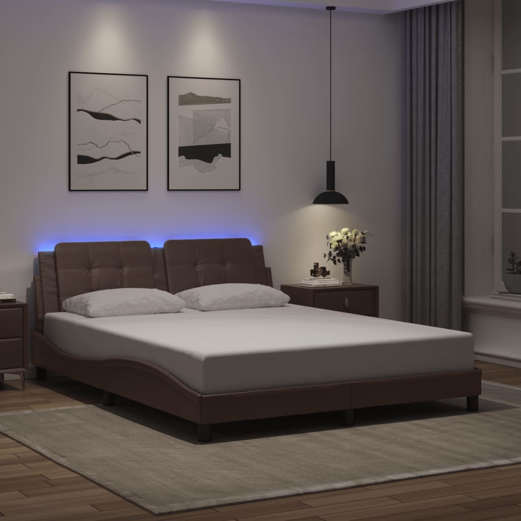 Giroletto con Luci LED Marrone 160x200 cm in Similpelle