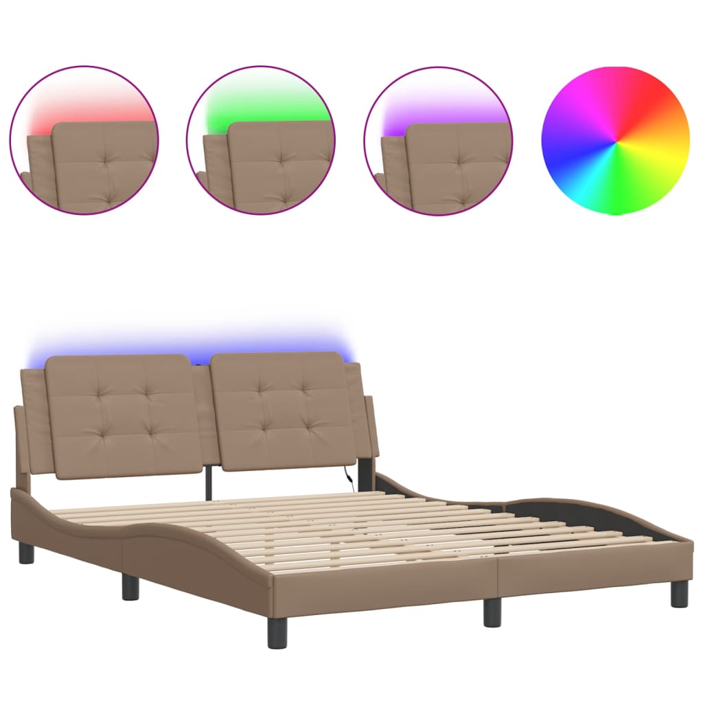 Giroletto con Luci LED Cappuccino 160x200 cm in Similpelle