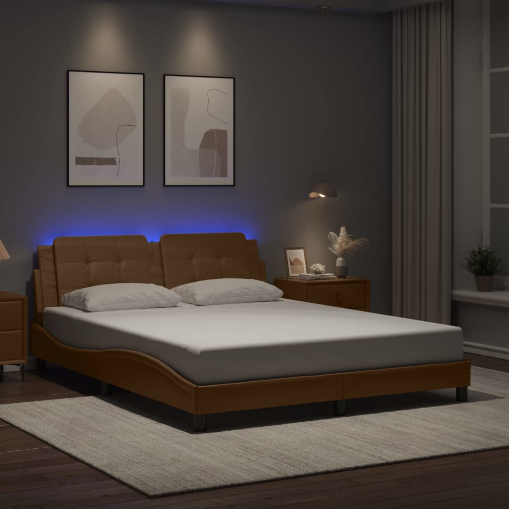 Giroletto con Luci LED Cappuccino 160x200 cm in Similpelle