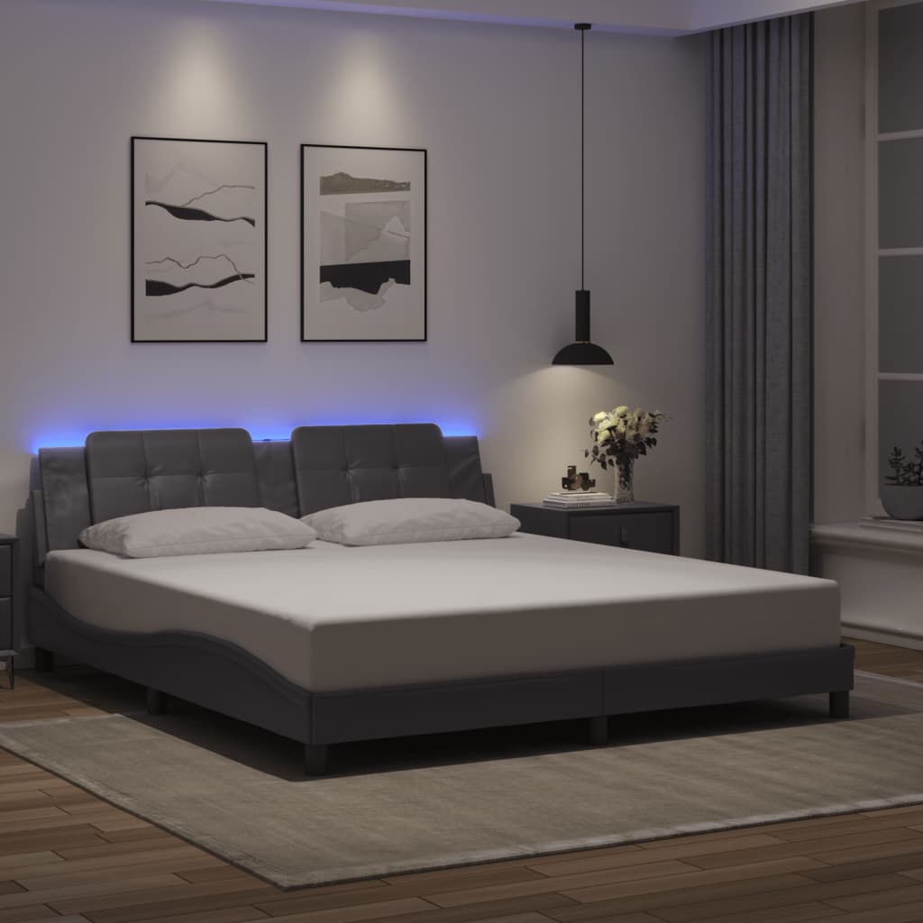 Giroletto con Luci LED Grigio 180x200 cm in Similpelle