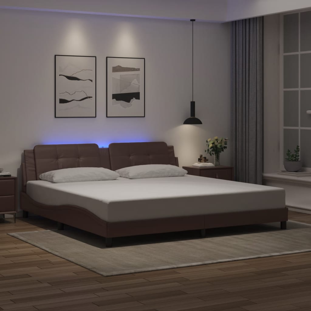 Giroletto con Luci LED Marrone 200x200 cm in Similpelle