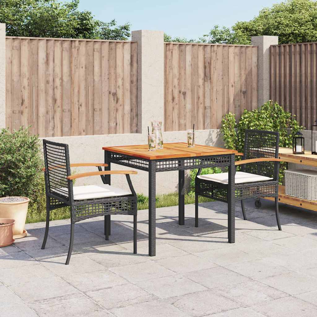 Set da Pranzo da Giardino 3 pz con Cuscini Nero in Polyrattan
