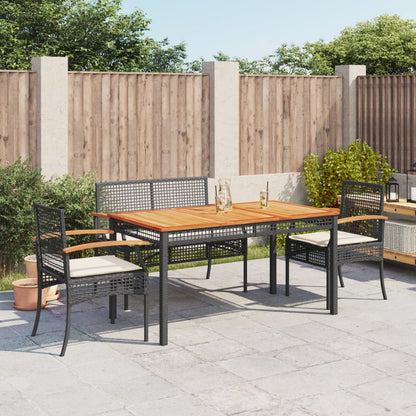 Set da Pranzo da Giardino 4 pz con Cuscini Nero in Polyrattan