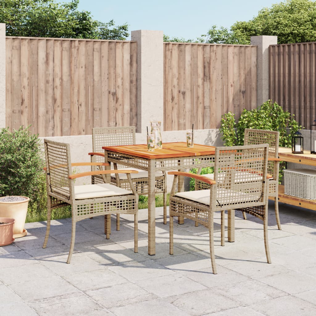 Set da Pranzo da Giardino 5 pz con Cuscini Beige in Polyrattan