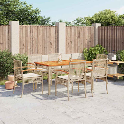 Set da Pranzo da Giardino 7 pz con Cuscini Beige in Polyrattan