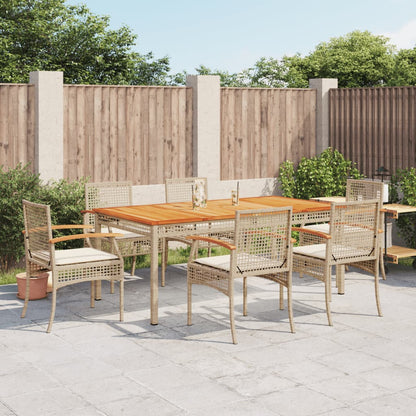 Set da Pranzo da Giardino 7 pz con Cuscini Beige in Polyrattan