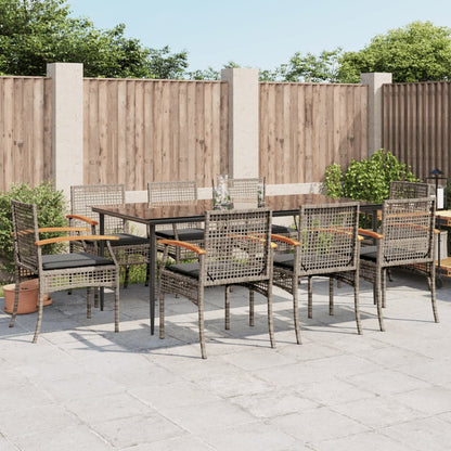 Set da Pranzo da Giardino 9 pz con Cuscini in Polyrattan Grigio