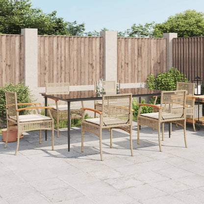 Set da Pranzo da Giardino 7 pz con Cuscini Beige in Polyrattan