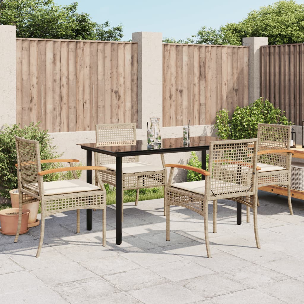 Set da Pranzo da Giardino 5 pz con Cuscini Beige in Polyrattan