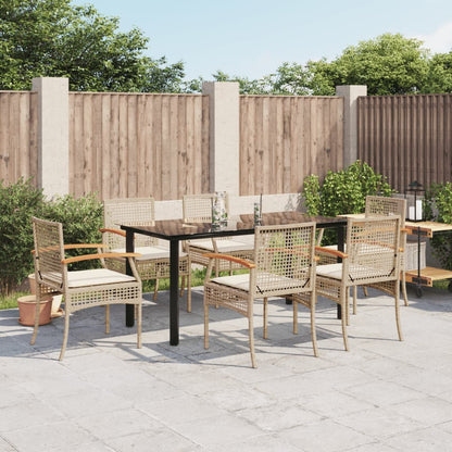 Set da Pranzo da Giardino 7 pz con Cuscini Beige in Polyrattan