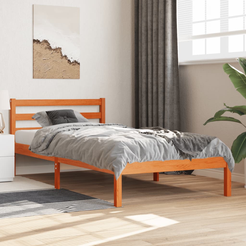 Letto senza Materasso Marrone Cera 90x190 cm in Legno di Pino