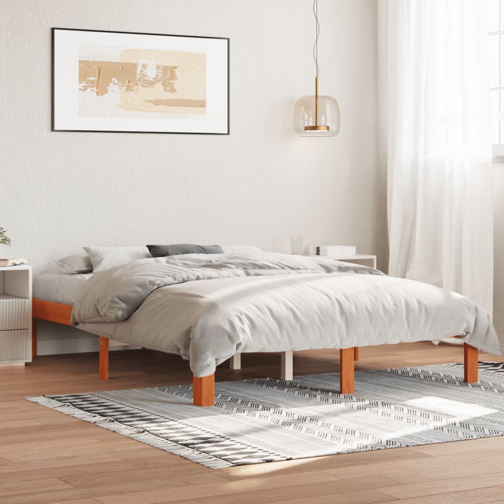 Letto senza Materasso Marrone Cera 135x190 cm in Legno di Pino