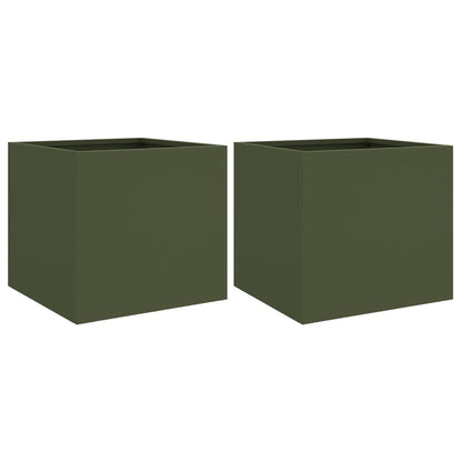 Fioriere da Giardino 2 pz Verde Oliva 32x30x29 cm in Acciaio