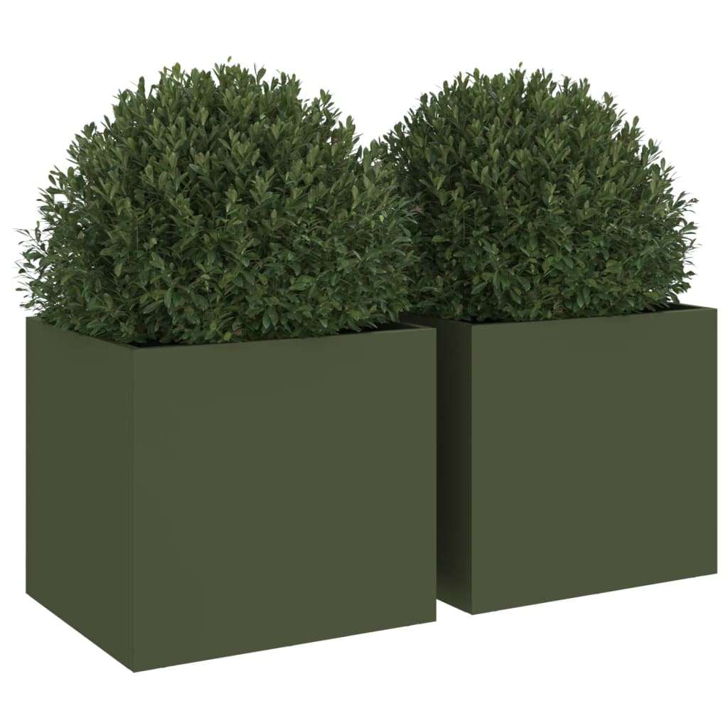 Fioriere da Giardino 2 pz Verde Oliva 32x30x29 cm in Acciaio