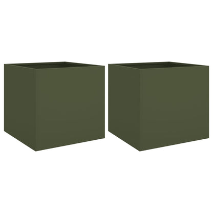 Fioriere 2 pz Verde Oliva 42x40x39 cm in Acciaio