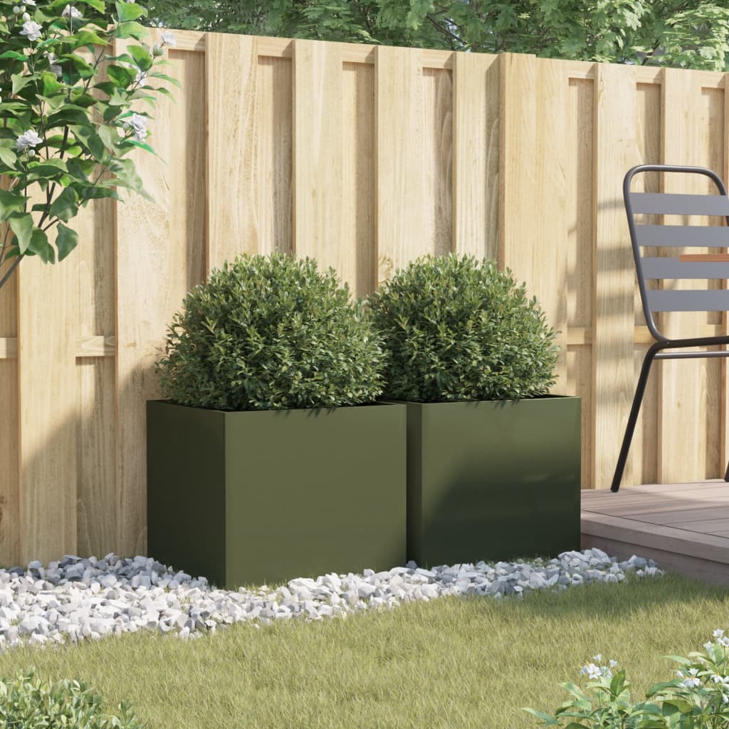 Fioriere 2 pz Verde Oliva 42x40x39 cm in Acciaio