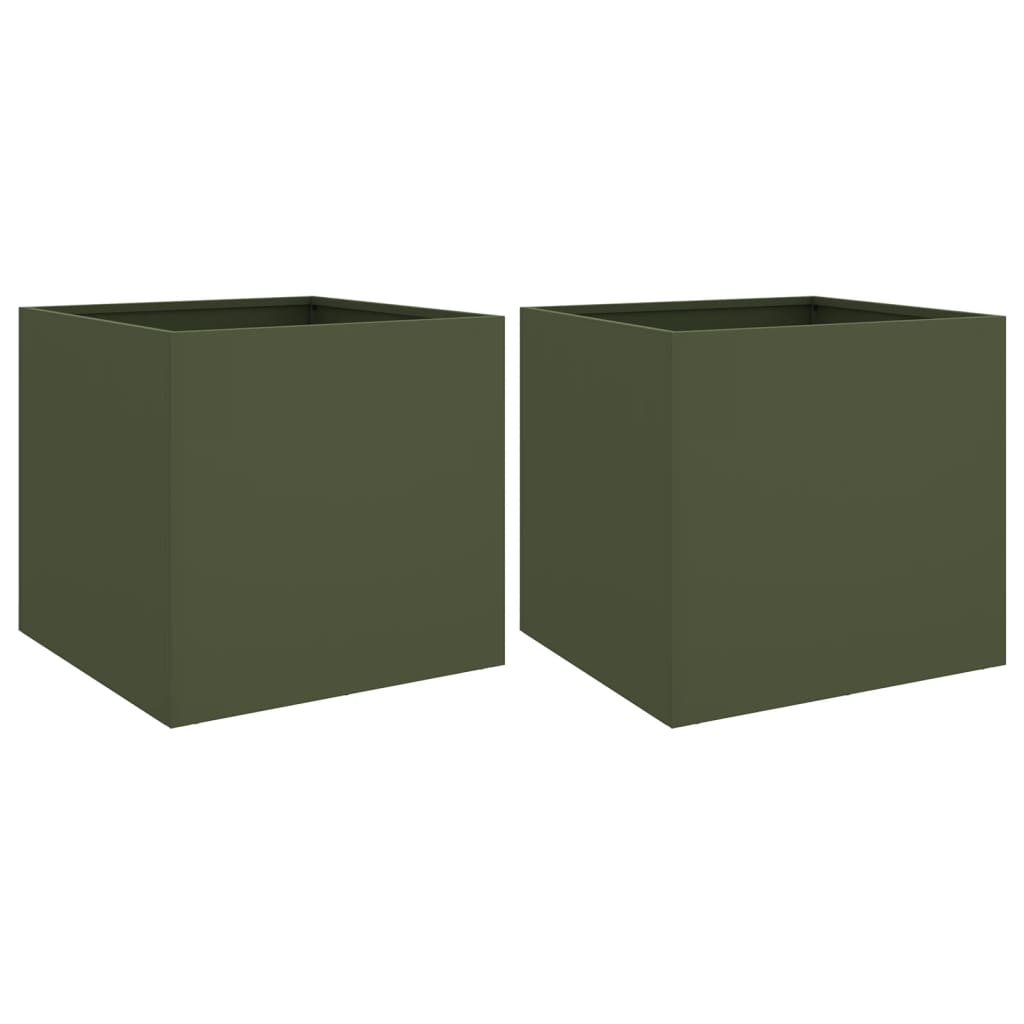 Fioriere 2 pz Verde Oliva 49x47x46 cm in Acciaio
