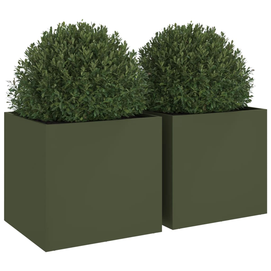 Fioriere 2 pz Verde Oliva 49x47x46 cm in Acciaio